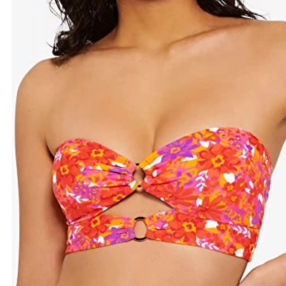 Hula Honey Swimwear Bikini Top Bandeau Cutout Floral Juniors M NWT - Picture 1 of 6